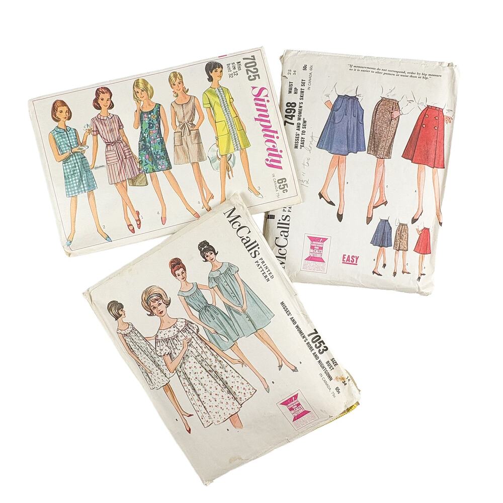 VTG 1960s Sewing Pattern Lot 3 McCalls Simplicity Dress Skirt Robe Complete Cut